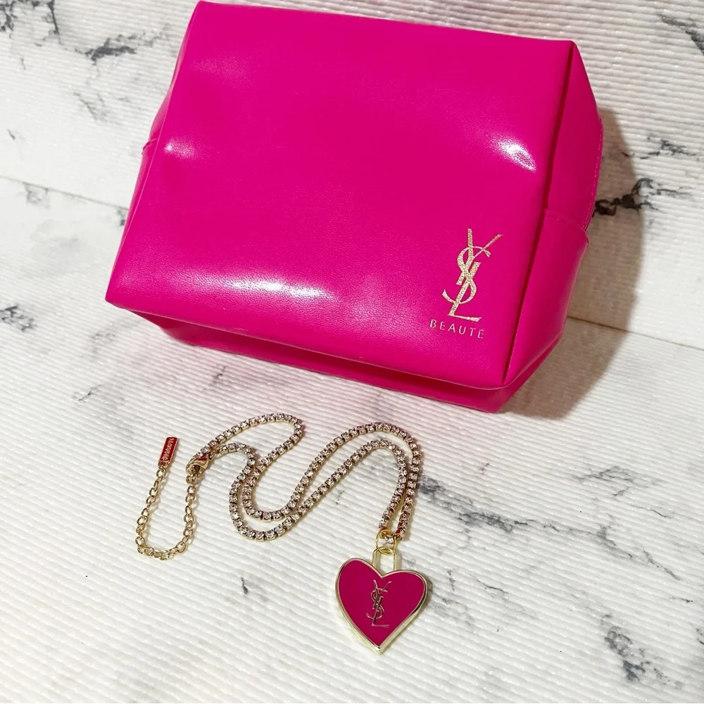 YSL Beauty Pink Heart Necklace & Pouch (Pendant is the Zipper Pull) - Picture 3 of 17